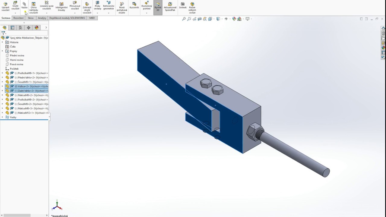 Tvorba výkresu sestavy z 3D modelu (vyloučení z řezu, import závitů, pozice) - Solidworks