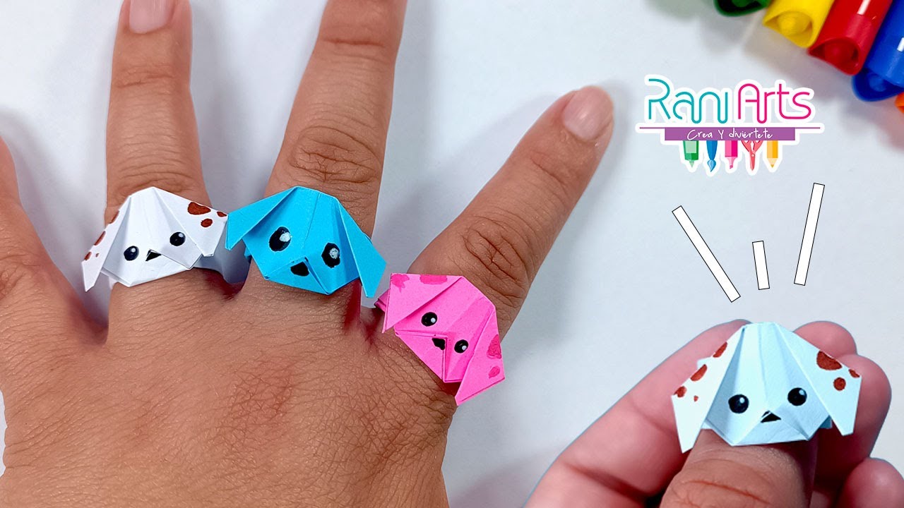 ANILLOS DE PERRITOS - ORIGAMI - haz lindos anillos de papel con forma de perritos kawaii.