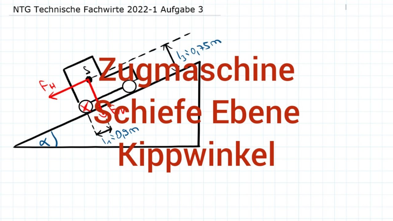 NTG Technische Fachwirte 2022-1 Frühjahr Aufgabe 3 - Zugmaschine, Schiefe Ebene, Kippwinkel