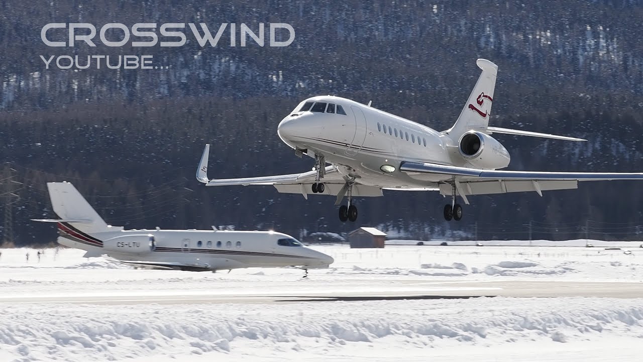 Cat Aviation Dassault Falcon-2000LXS Landing and Takeoff at Engadin Airport 16.02.2025 #F2TH