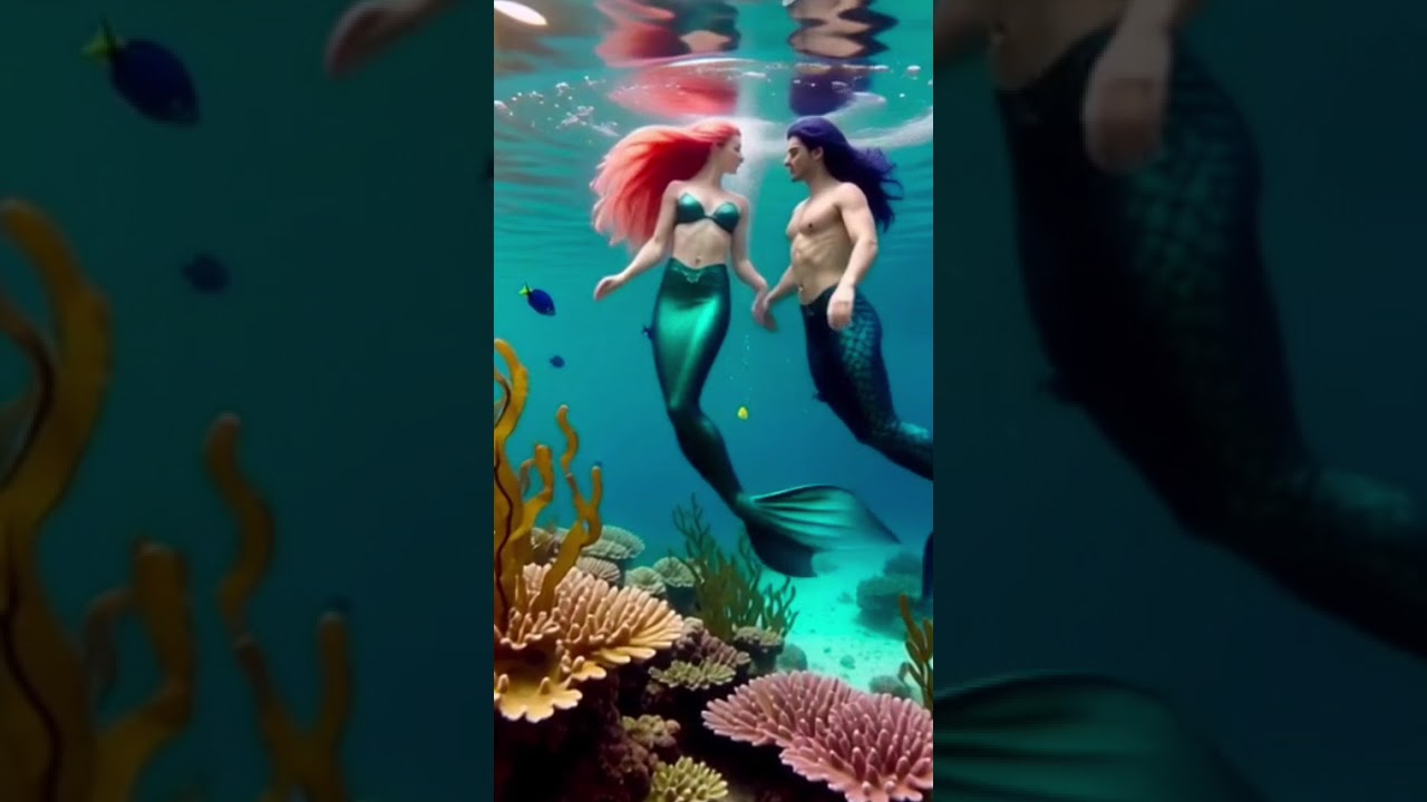 mermaid family swimming under the ocean #