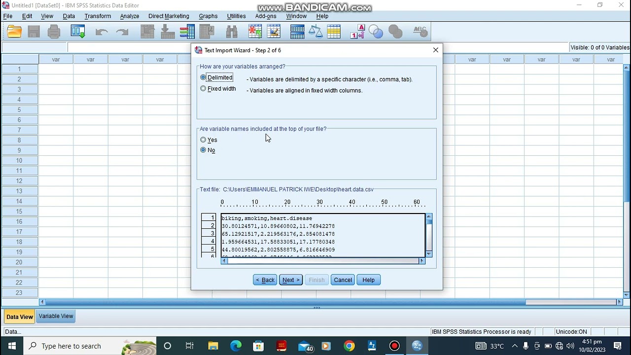 Как импортировать CSV-файл в SPSS