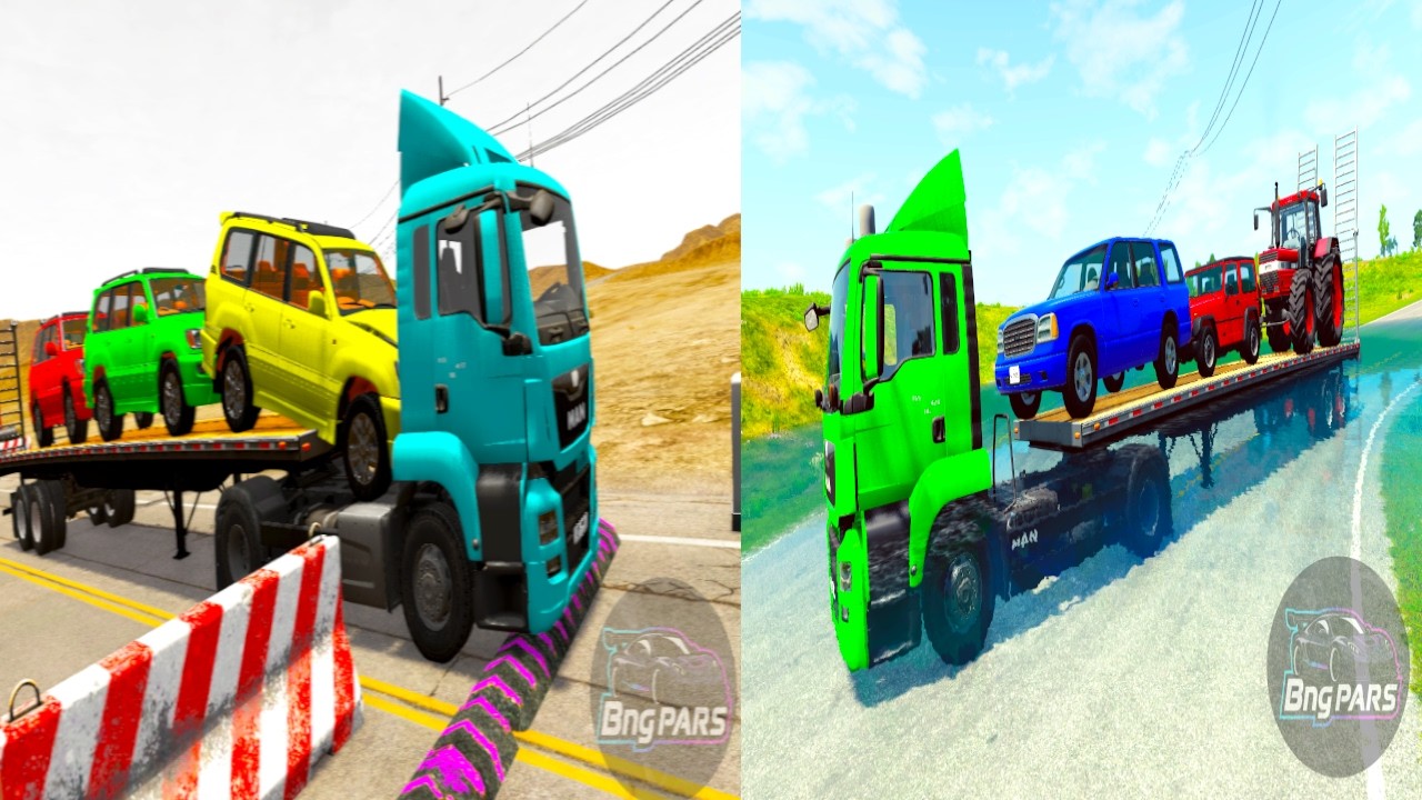 Flatbed Truck McQueen Transportation with Truck - Pothole vs Car #8 BeamNG.Drive Gameplay #BngPARs