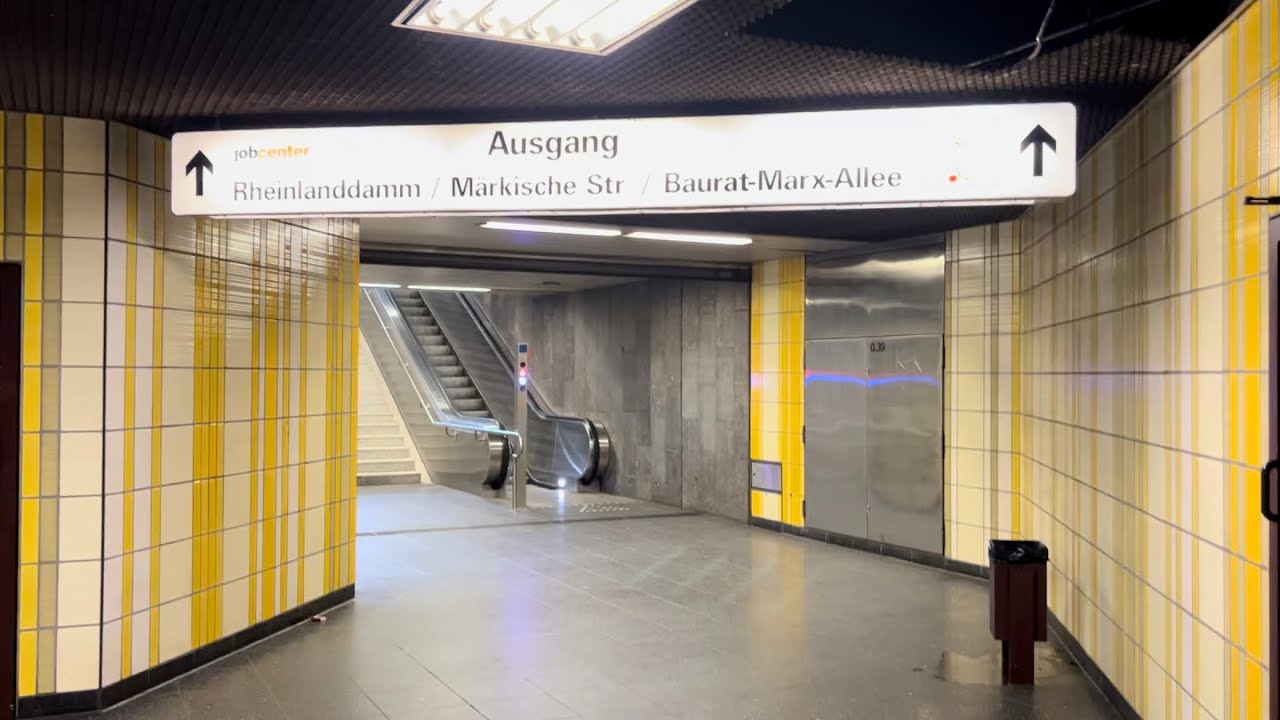 Dortmund, Germany. 2x Escalator ride down at Markische Stra&szlig;e Stadtbahn station - Exit side 2