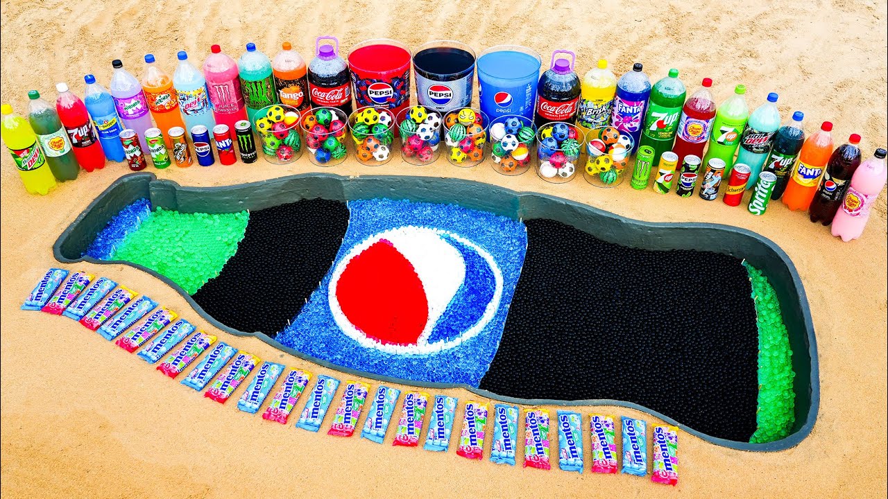 How to Make Giant Pepsi bottle with Orbeez & Cement, Experiment Coca Cola, Fanta and Mentos vs Sodas