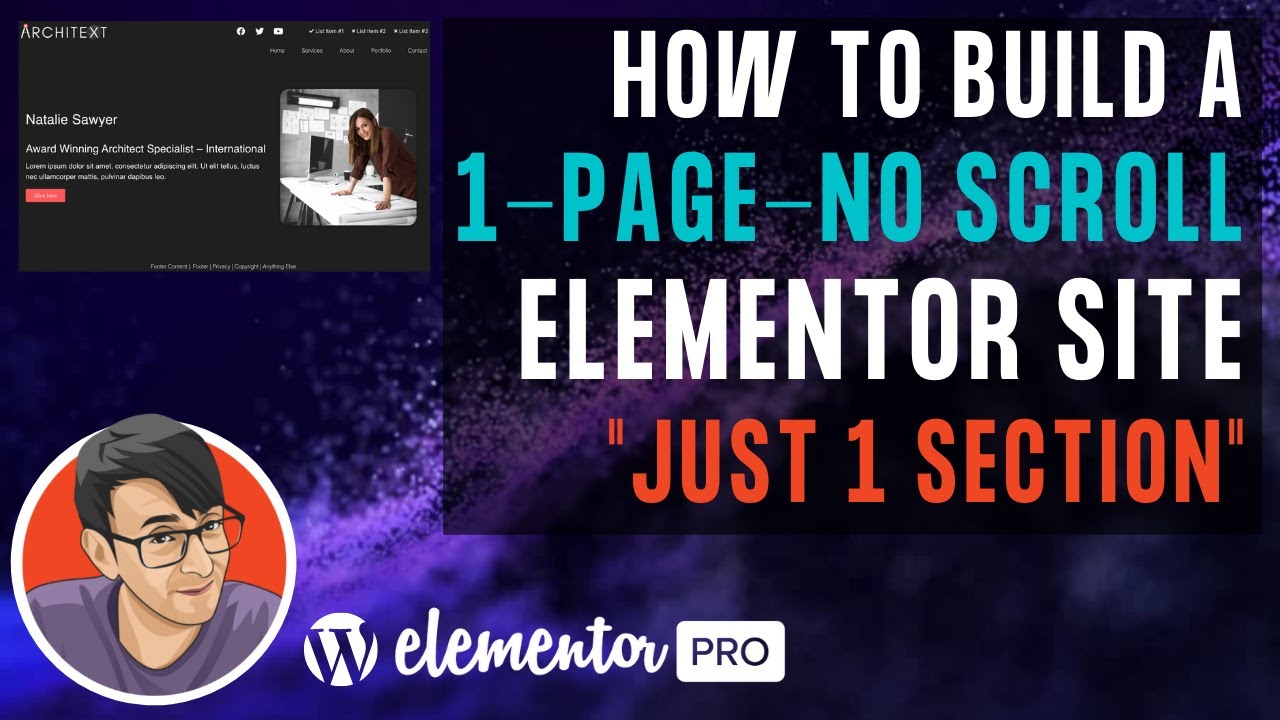 Build a One Page and No Scroll Portfolio or Profile Elementor Site with No need for Menu Anchors