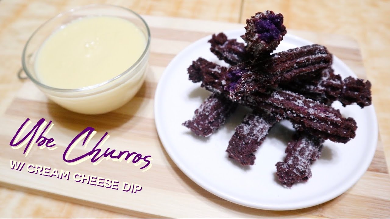ube churros with cream cheese dip recipe | fudzbyneney