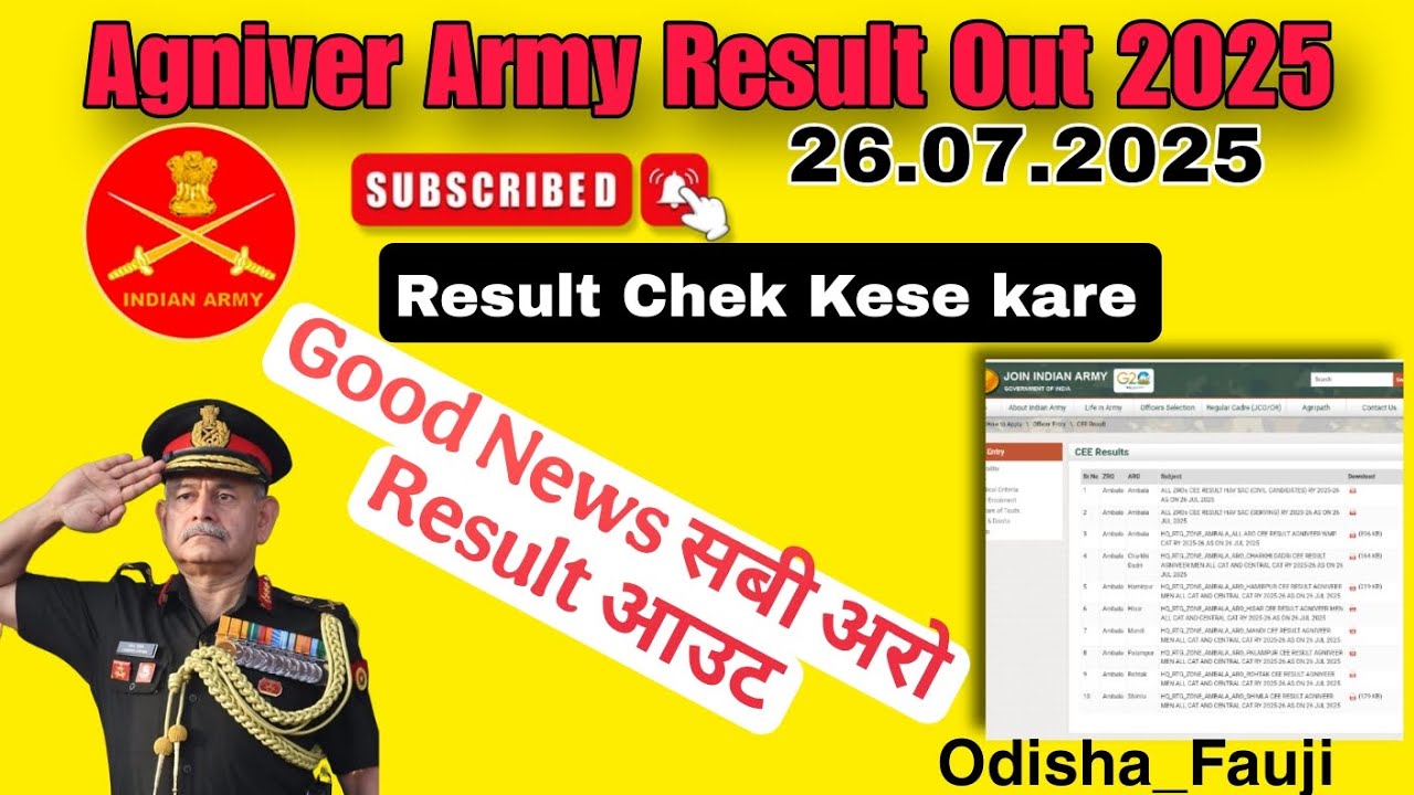Army CEE Result Out 2025 | Army ZRO Wise Result 