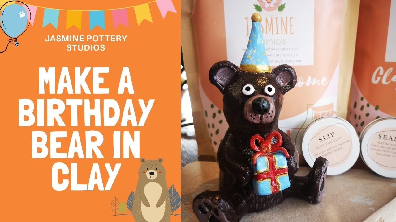 Make a Birthday Bear - Air Dry Clay at Home Kit - Jasmine Pottery Studios