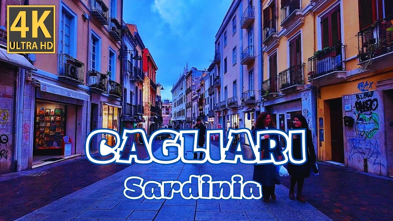 Cagliari Evening Walk 🇮🇹 | Pedestrian Streets of Sardinia in 4K