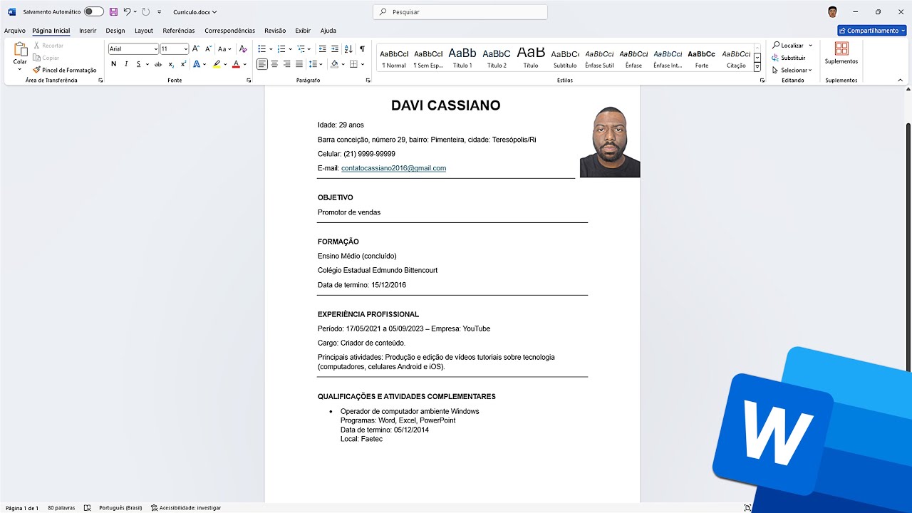Como Fazer um Currículo Simples no Word Passo a Passo! ATUALIZADO