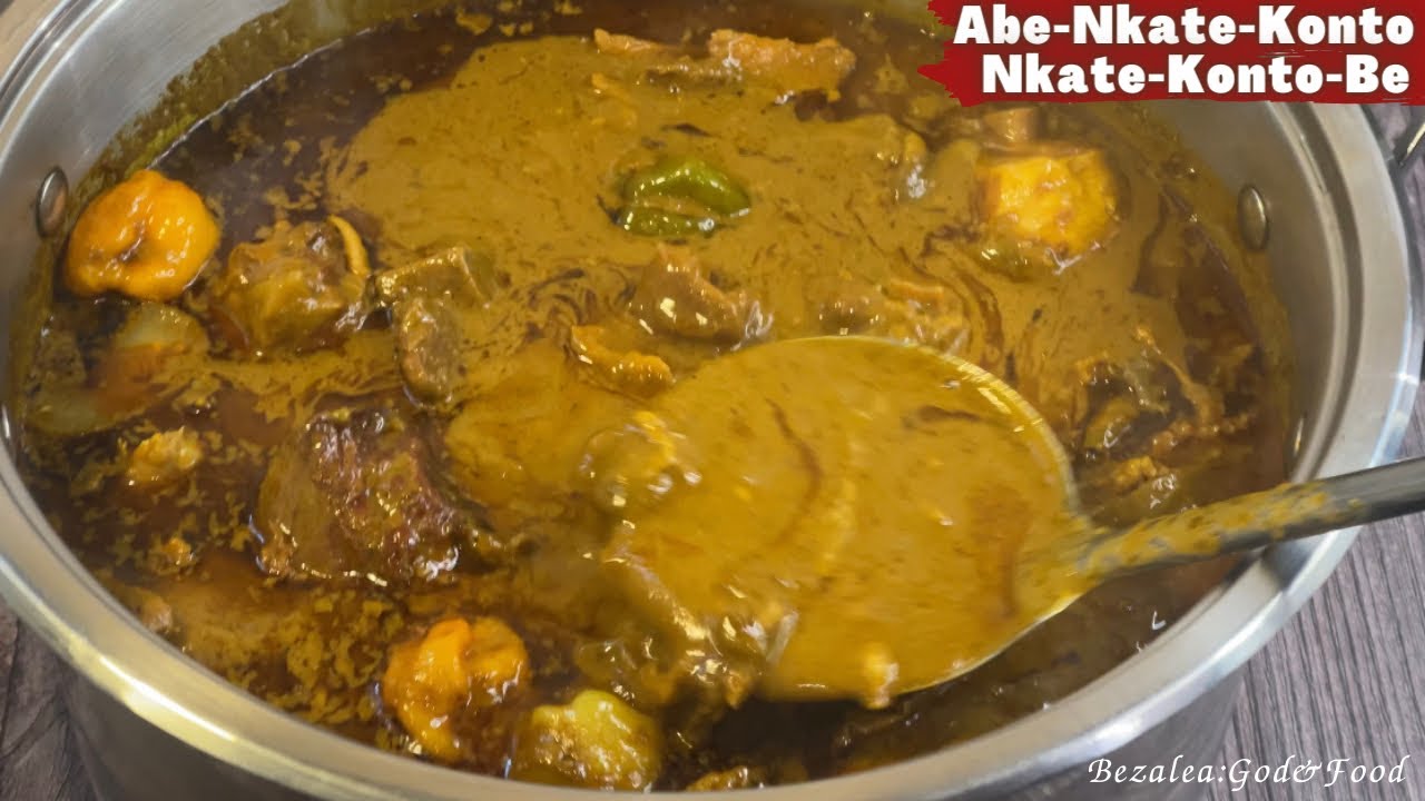 How to Make Nkate-Konto-Be/Abe-Nkate-Konto SOUP||Palmnut, Groundnut & Kontomire Soup @bezalea