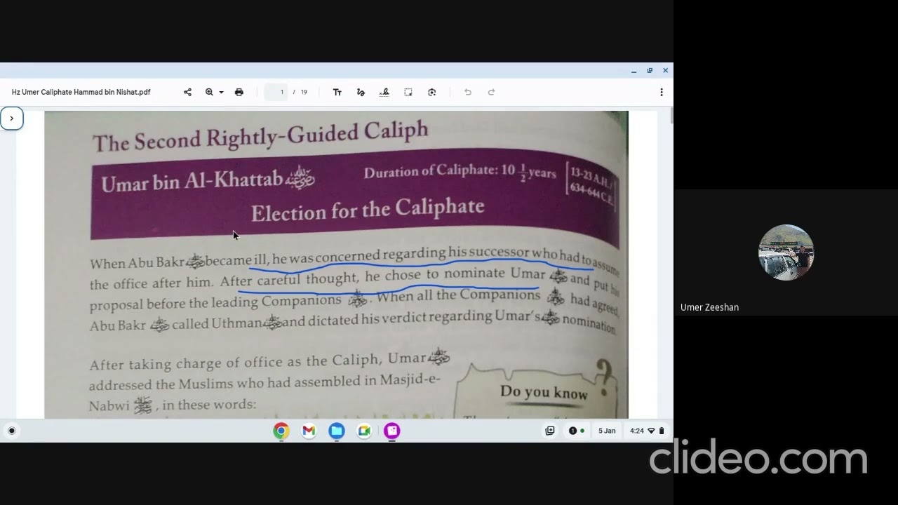 Online class 5 Jan Caliphate of Hazrat Umer RA Part 1