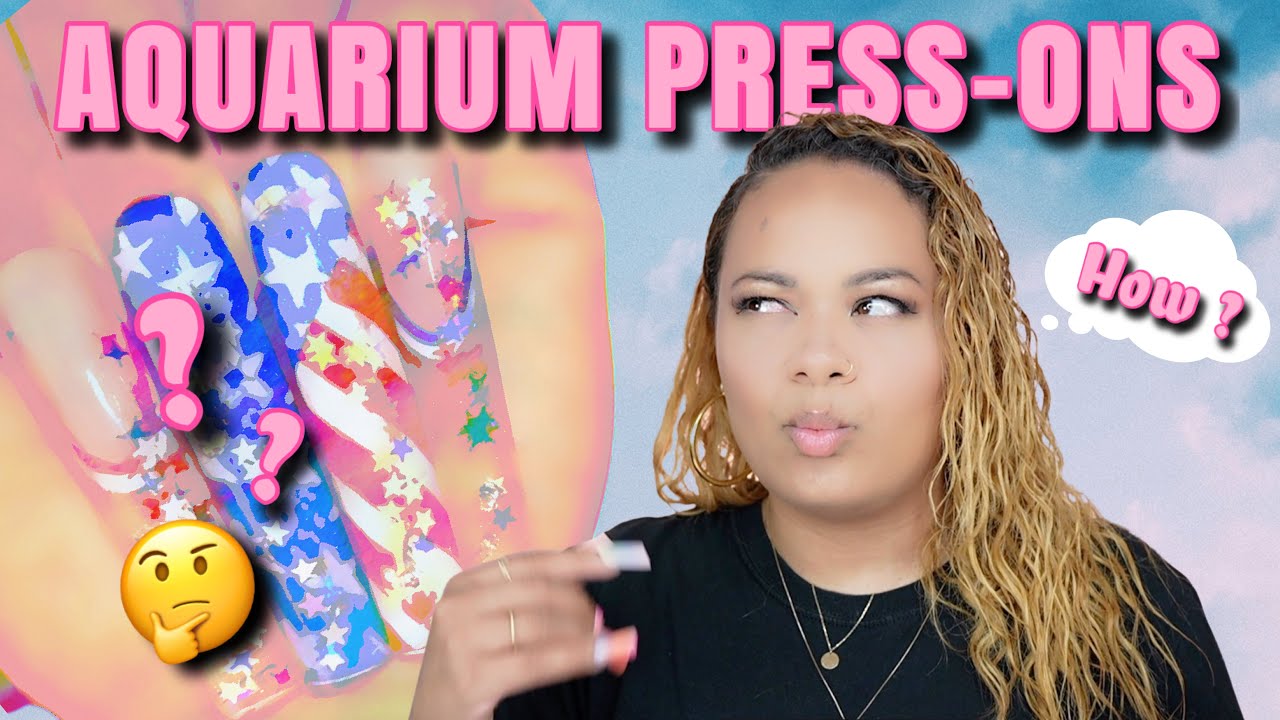 TRY TO CREATE AQUARIUM PRESS-ON NAILS | FOURTH OF JULY NAILS🎇