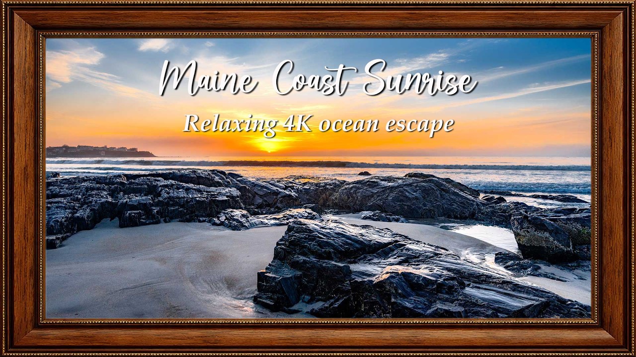 Maine Coast Sunrise in 4K | Framed Ocean TV Art with Soft Music & Relaxing Waves | Ambient Serenity