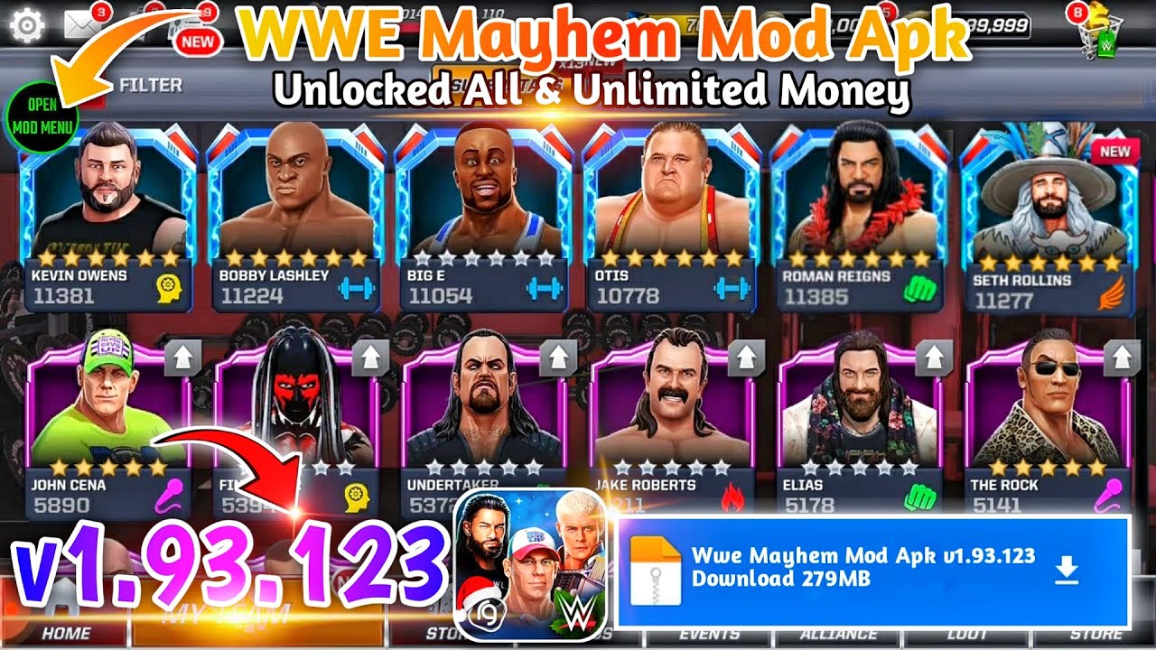 WWE Mayhem Mod Apk v1.93.123 | WWE Mayhem Unroot Mega Mod Menu v1.93.123 | WWE Mayhem Hack v1.93.123