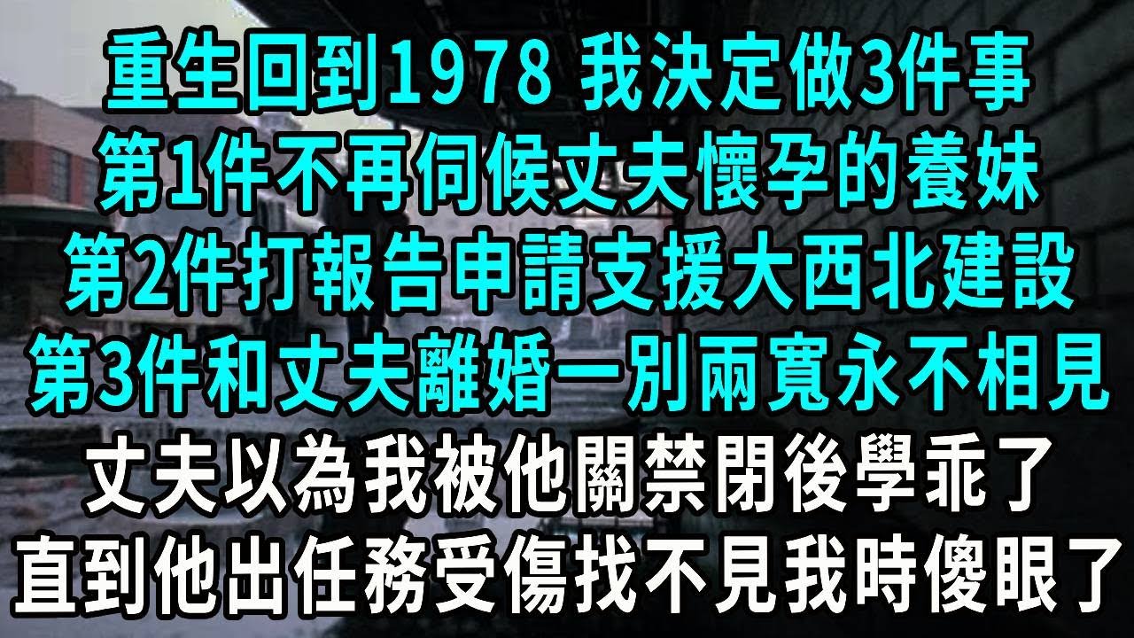 重生回到1978 我決定做3件事，第1件不再伺候丈夫懷孕的養妹，第2件打報告申請支援大西北建設，第3件和丈夫離婚一別兩寬永不相見，丈夫以為我被他關禁閉後學乖了，直到他出任務受傷找不見我時傻眼了