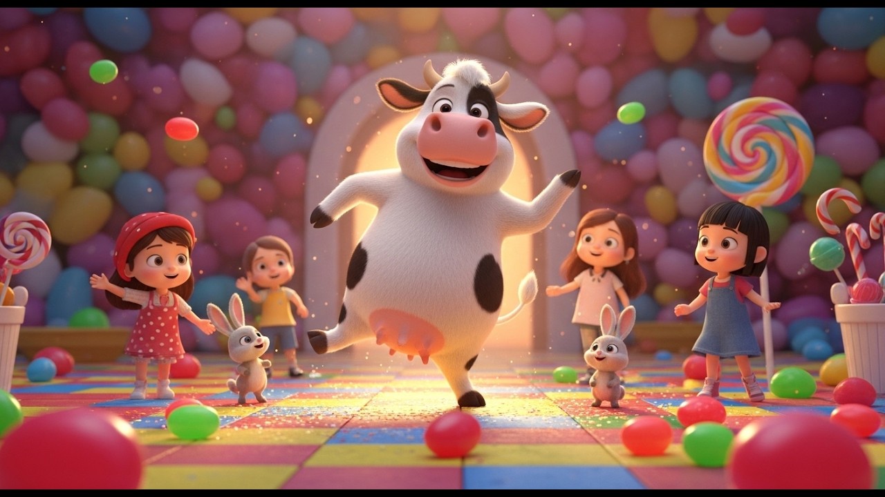 Moo Moo Cow and Friends Dance on a Candy Jelly 🌈🍭 | Silly Farm Dance Song | Toddler Sing Along