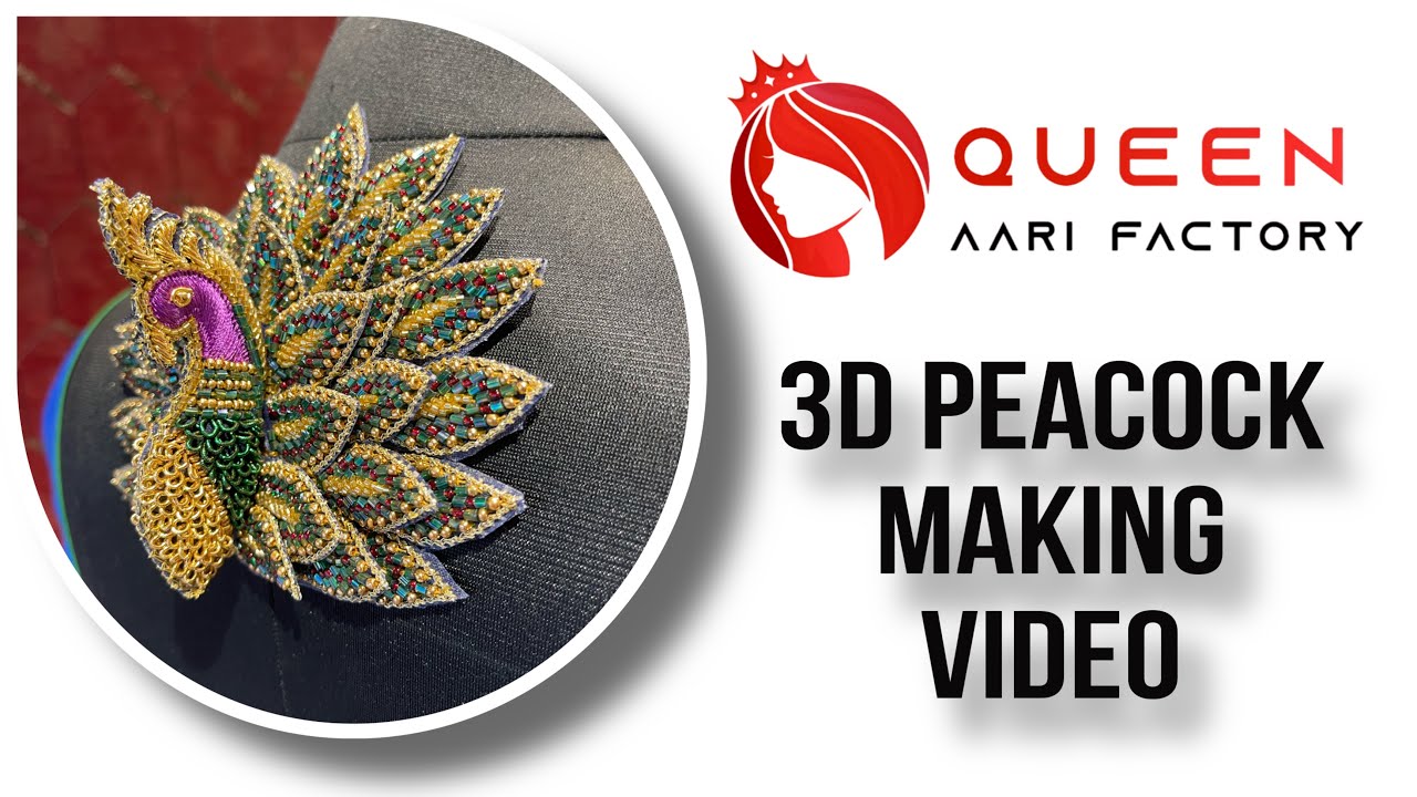 Aari work || aari needle || aari 3D peacock making video || Queen Aari Factory