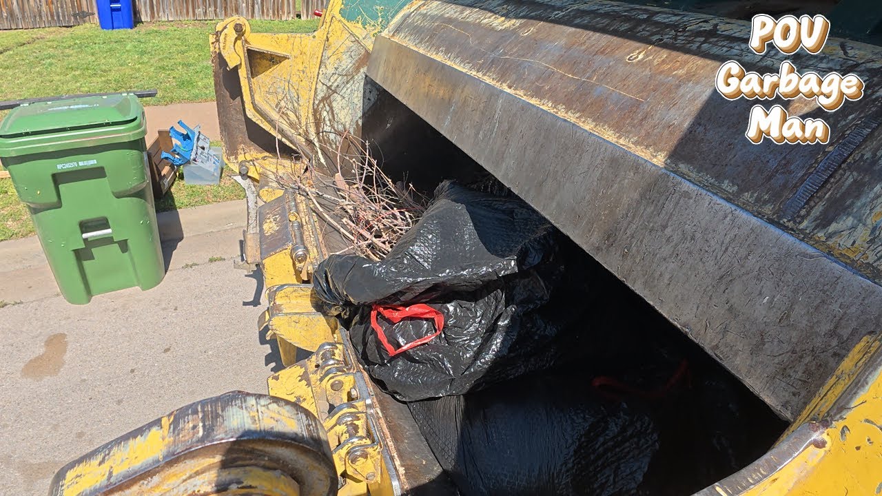 Rearloader Garbage Truck in Action | Bulk Trash Pickup | Garbage Man POV | 4K