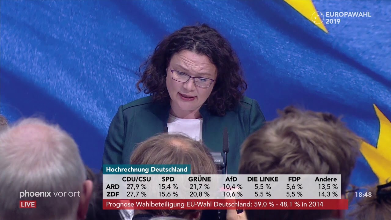 Europawahl: Statements von Andrea Nahles und Katarina Barley am Wahlabend (26.05.19)