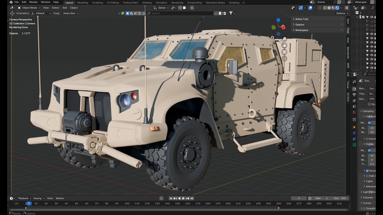 Armored vehicle 3D modeling process (Oshkosh jltv). Blender timelapse