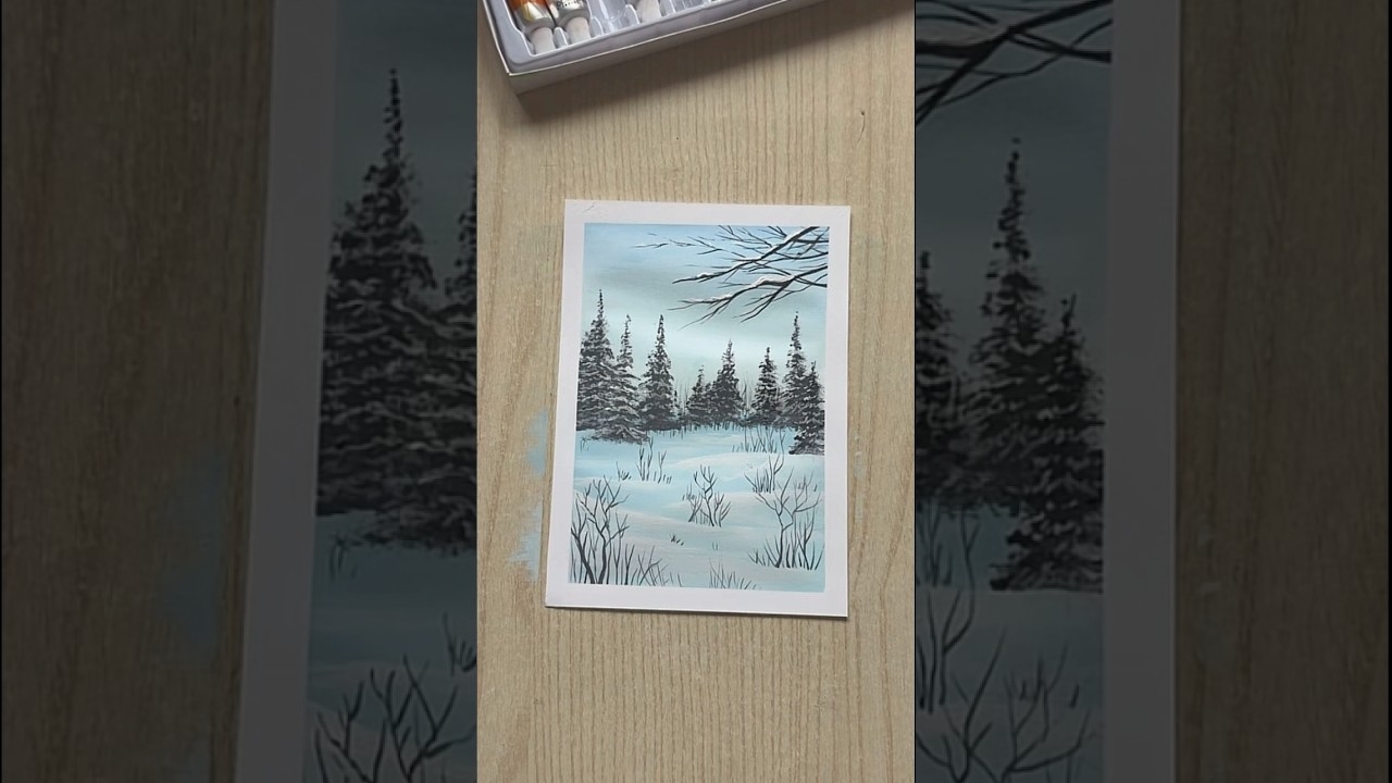 Painting idea for beginners #art #painting #stepbystep #watercolor #beginnermethod #nature #winter