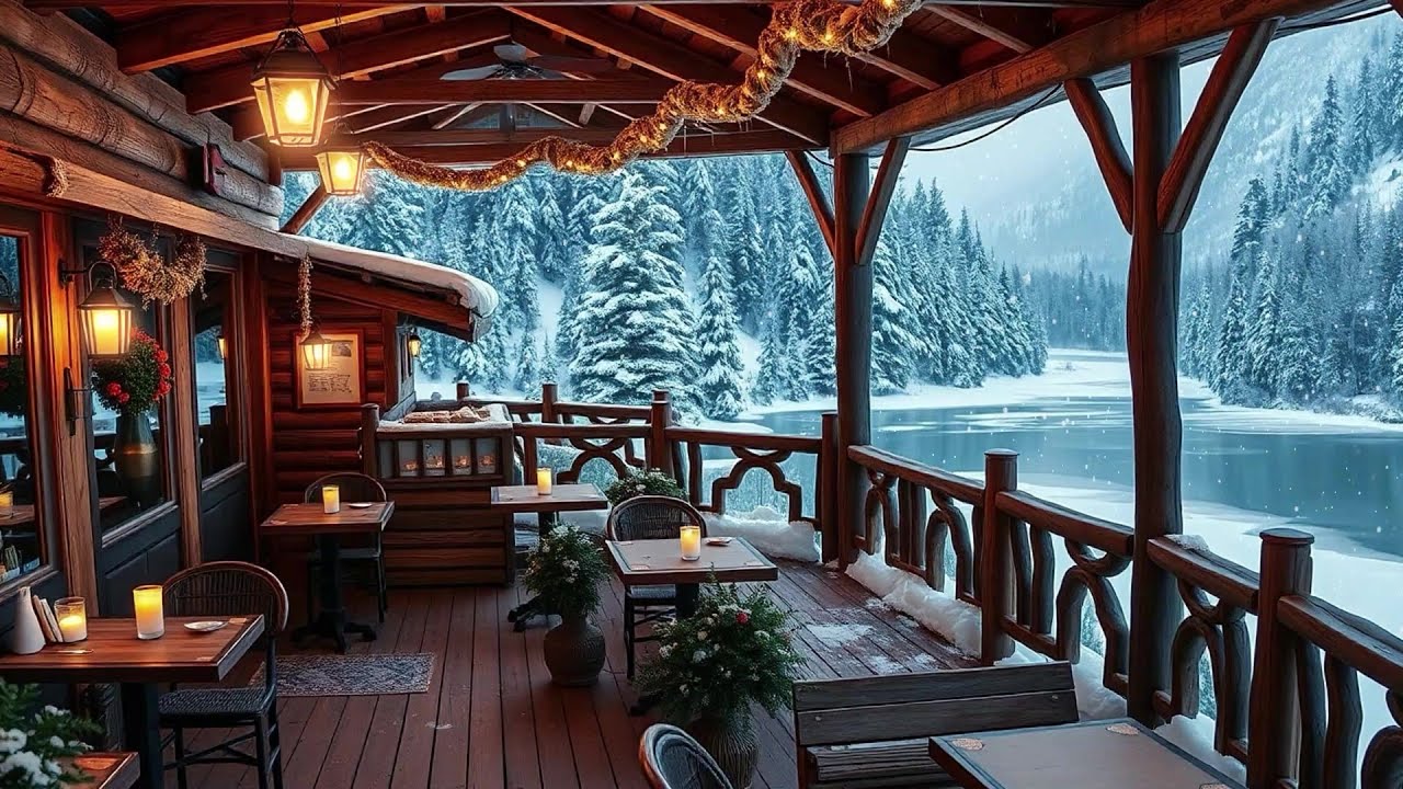 Snowy Winter Jazz Cafe ❄️ Cozy Fireplace & Smooth Jazz for Relax, Study, Sleep