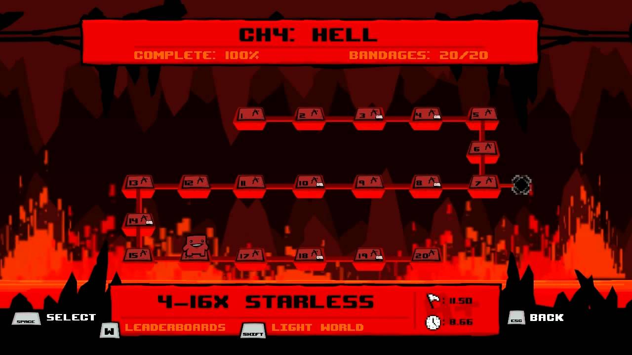 Super Meat Boy - Hell, Dark World - No Deaths (Demon Boy) [[with video cut]]