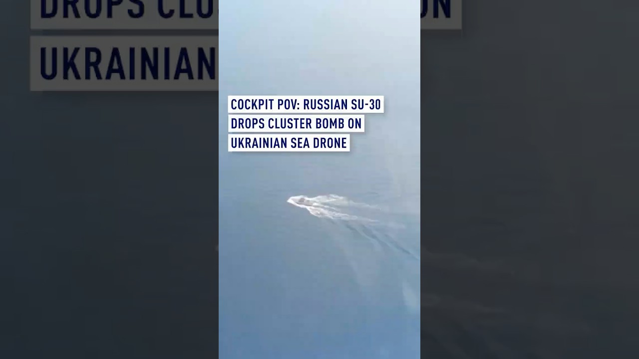 Cockpit POV: Russian Su-30 drops cluster bomb on Ukrainian sea drone
