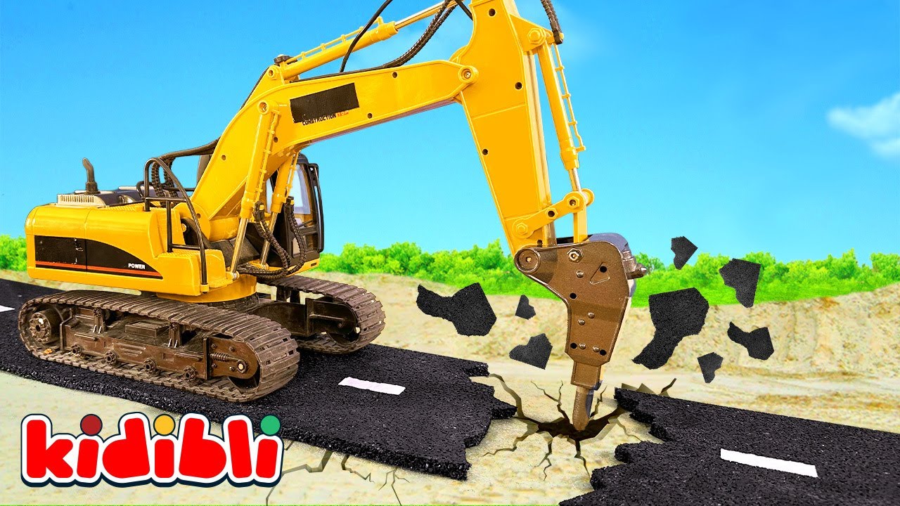 Jouet de construction répare la route! 🚧 Camion de chantier et pelleteuse pour enfants | Kidibli