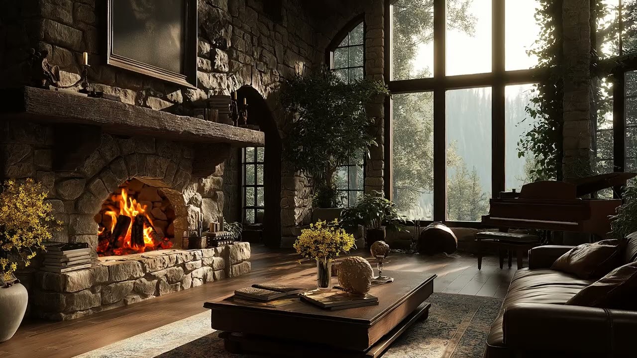 Hearthside Melodies: Cozy Fireplace Piano Ambience, Warm Winter Comfort for Sleep & Relaxation