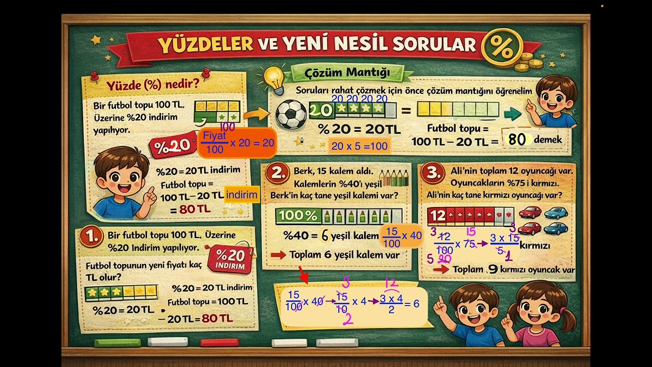 Yüzdeler Konusu Tüm Mantığıyla | 5 -  6 - 7. Sınıf Matematik Konu Anlatımı + Soru Çözümü