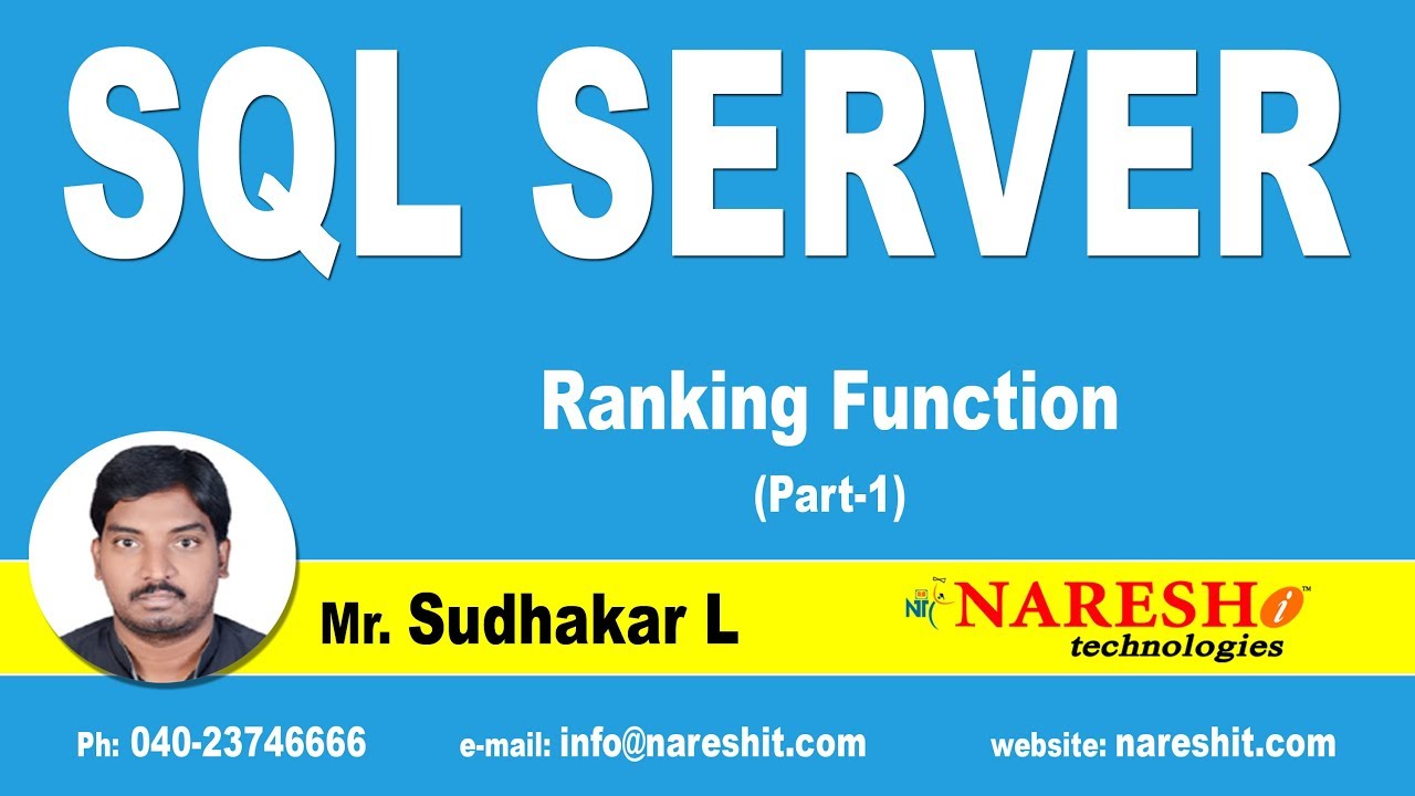 Ranking Function Part-1| MSSQL Training | Mr.Sudhakar L