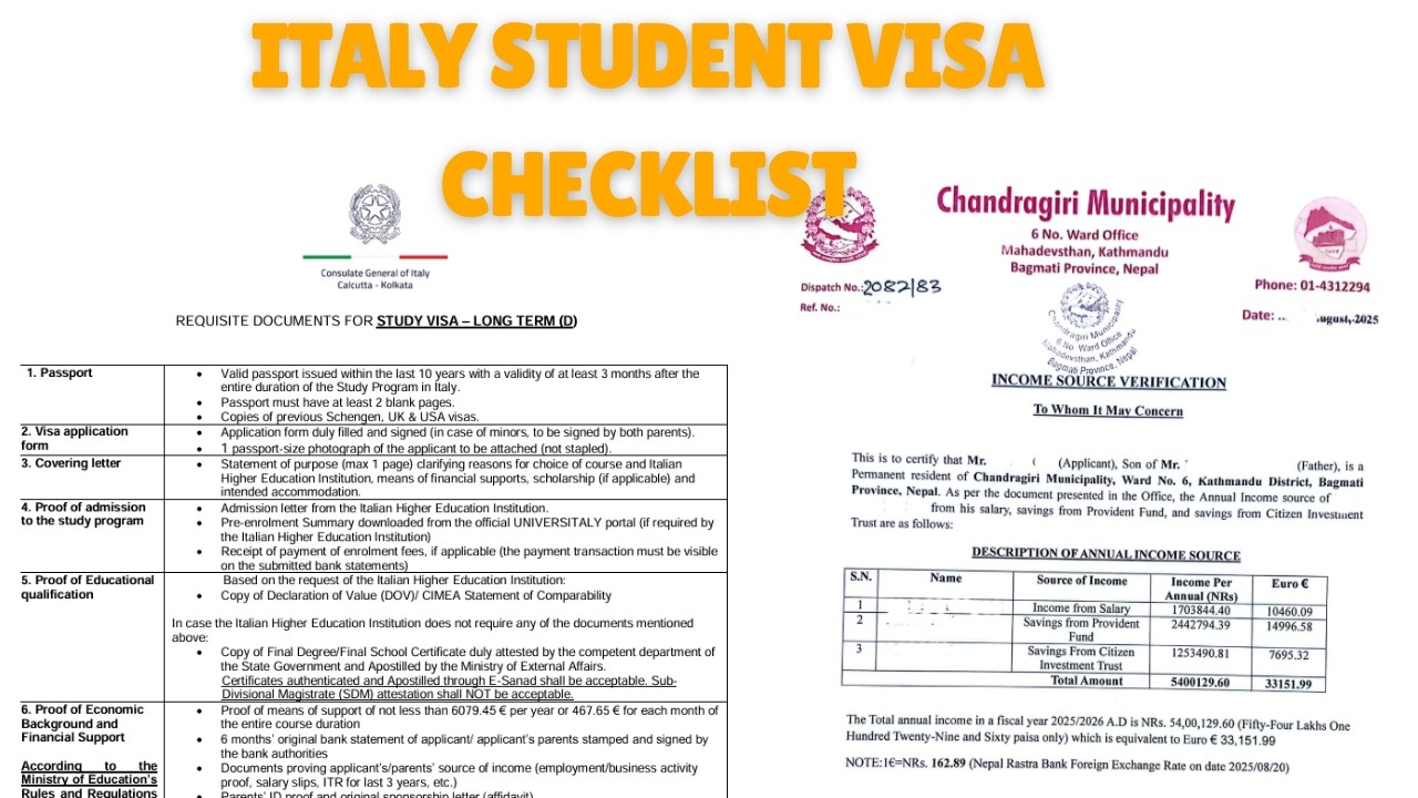 Italy Student Visa Checklist | Required Documents for Nepali Students