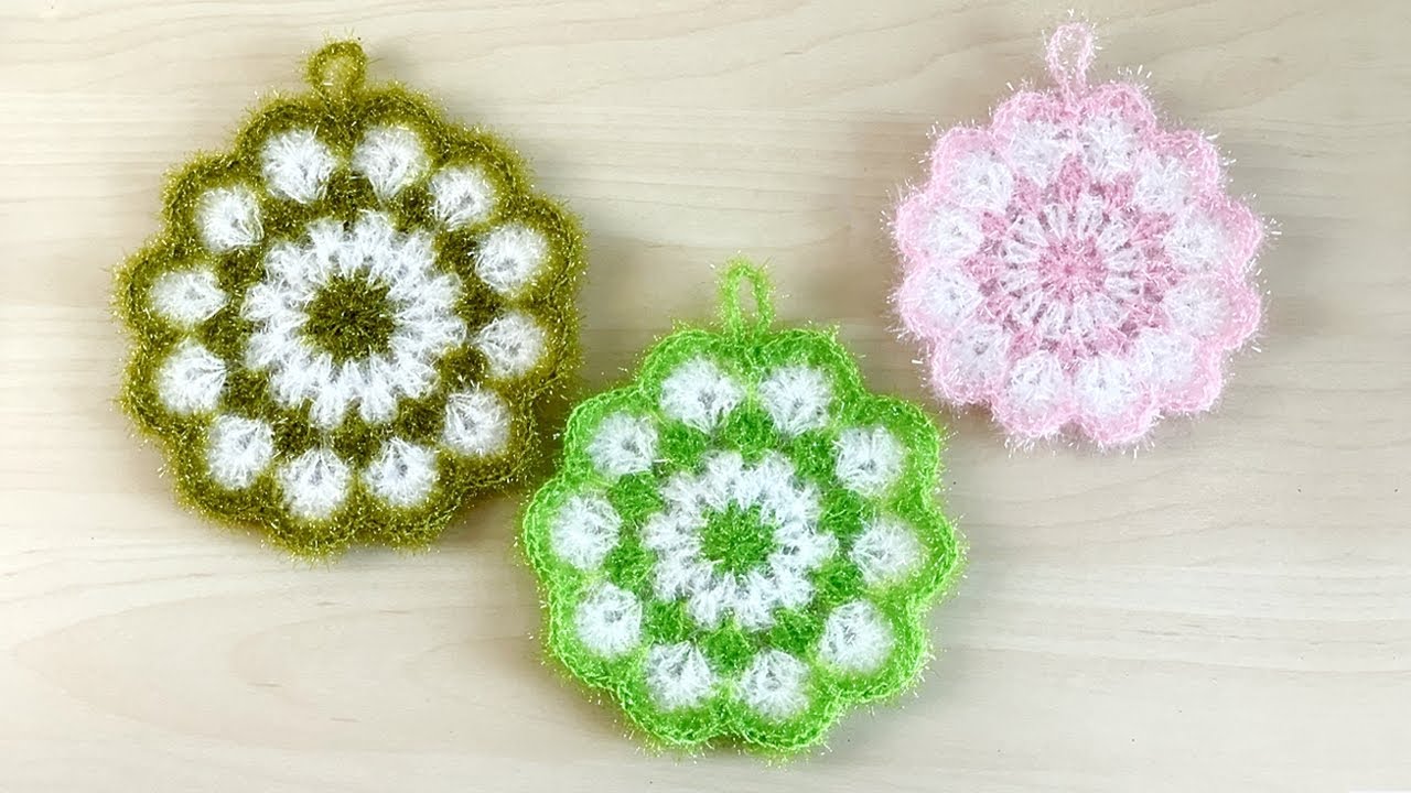 [일반실 영상] 코바늘 수세미 뜨기, 꽃 수세미 사이즈 키웠어요. Crochet Scrubbies