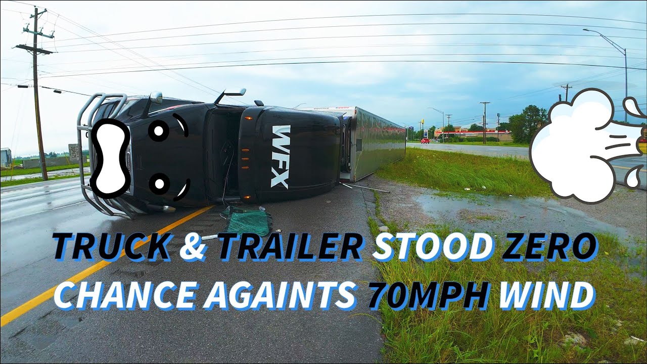 Тракторный прицеп перевернулся из-за ветра скоростью 70 миль в час — невероятное спасение с помощ...