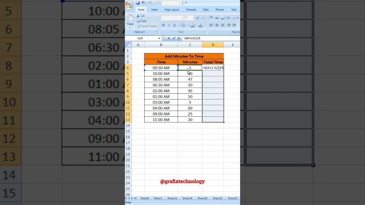 Add Minutes to Time in Excel 