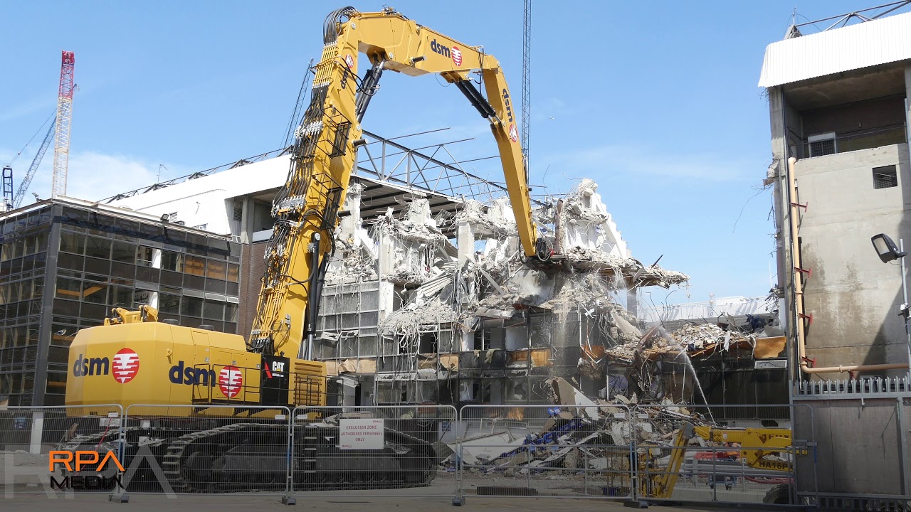 DSM Caterpillar 6015B high reach excavator. Demolition of Tottenham Hotspurs' White Hart Lane.