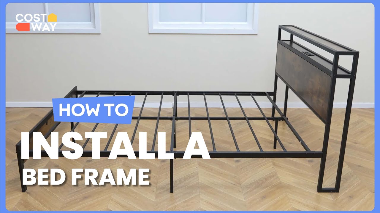 How to Install the Twin/Full/Queen Bed Frame with Storage Headboard | HU10518 #costway #howto