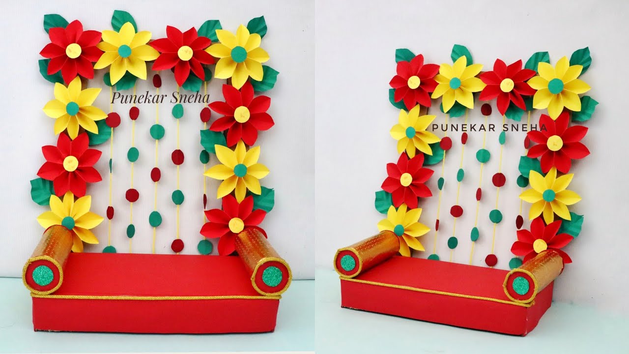 5 मिनीटा मध्ये बनवा मखर | गणपती सजावट | Ganpati Makhar Decoration ideas | Easy Ganpati Decoration