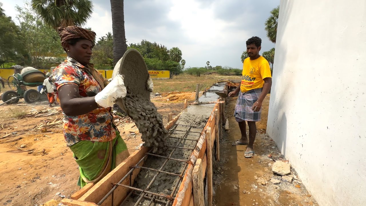 Compound Wall Reinforcement Techniques!-House Compound Wall belt Concrete-Using by sand and cement