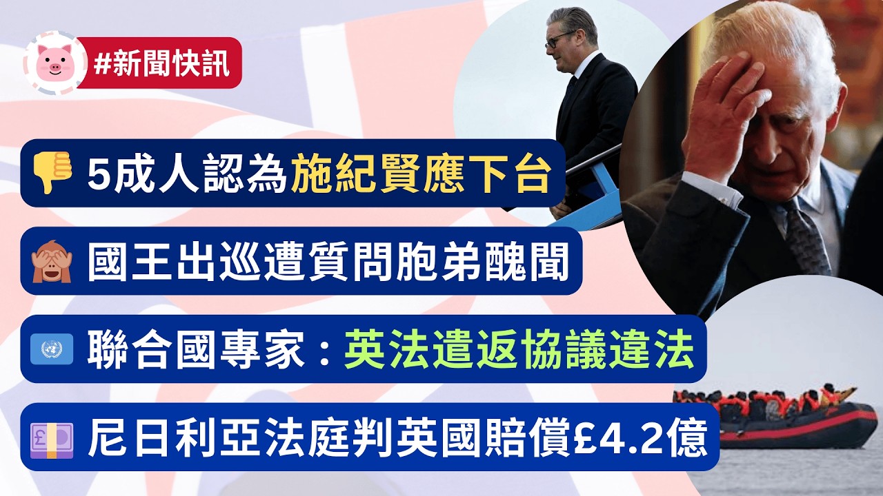 #英國新聞 - 5成人認為施紀賢應下台 | 國王出巡遭質問胞弟醜聞 | 聯合國：英法遣返協議違法 | 尼日利亞法庭判英國賠£4.2億  #英國生活 #英國資訊 #移民英國