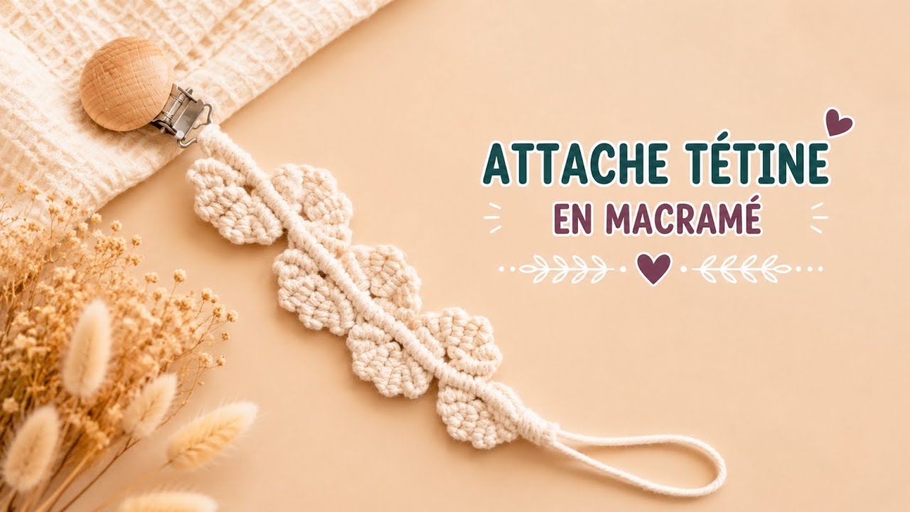 DIY MACRAME | ATTACHE TETINE (noeud feuille)