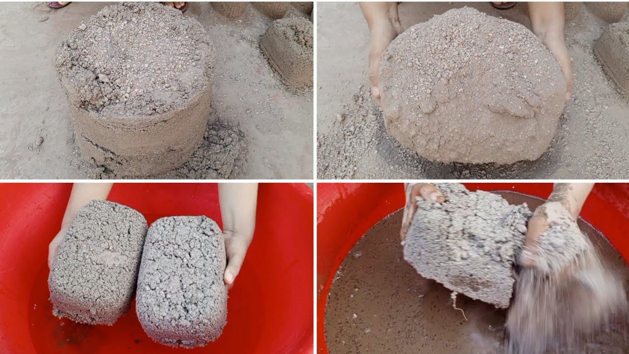 Dusty crunchy handmade gritty texture big Bucket 🪣 crumble dry on floor and WATER 🌊🌊 ASMR
