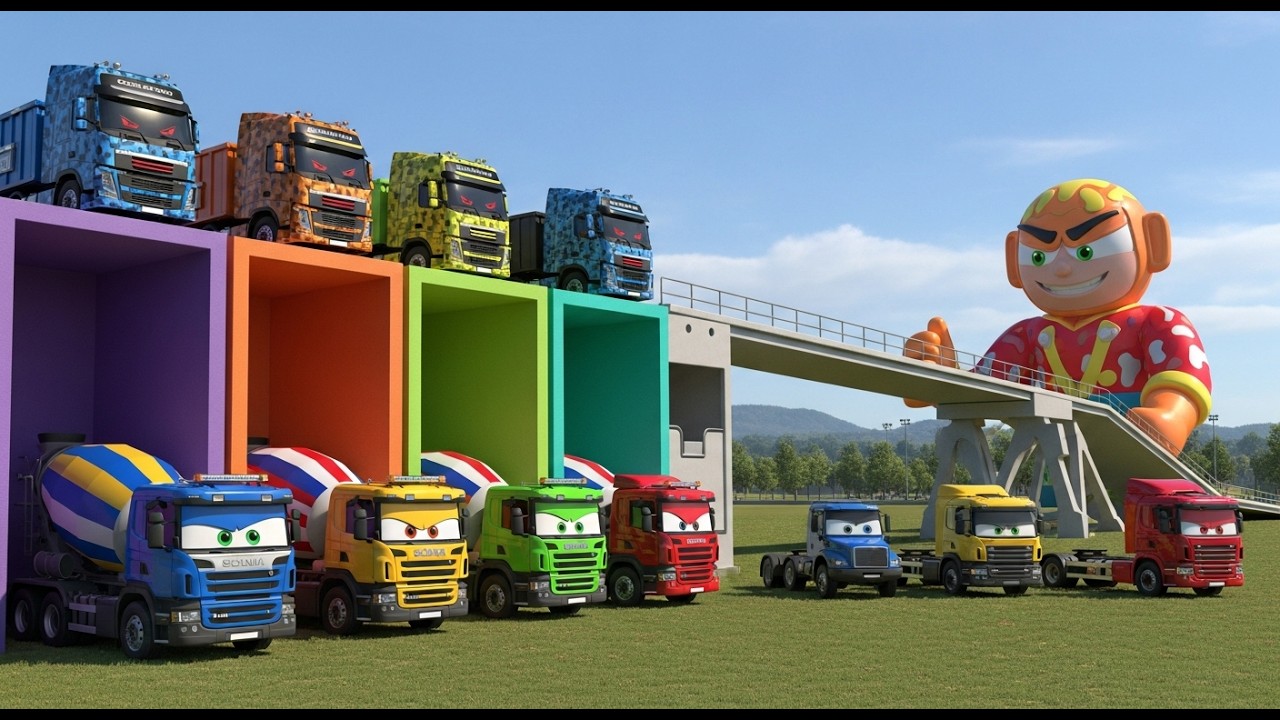 Garage with Colors - ALL MIXER TRUCK WITH DOUBLE FLATBED TRAILER TRUCK, LIZARD, MERCEDES, CAR, FS22