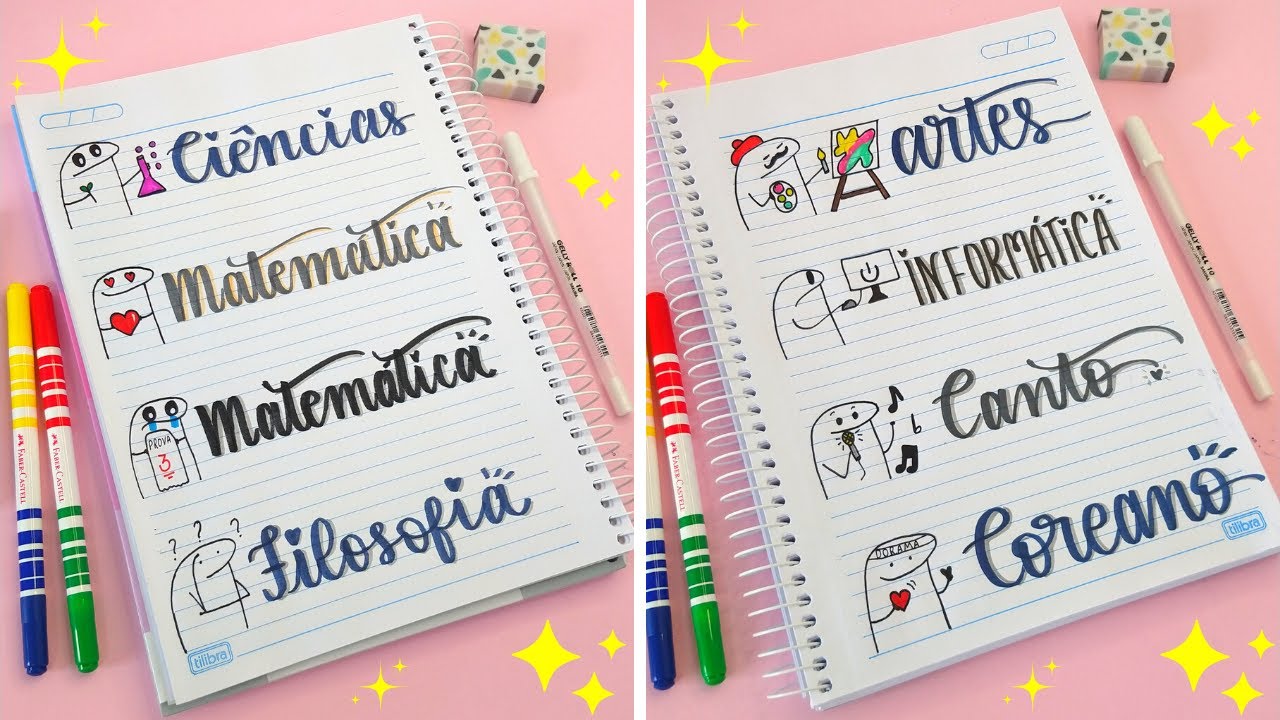 12 Ideias de TÍTULOS de MATÉRIAS com FLORK | CADERNO BONITO E ORGANIZADO