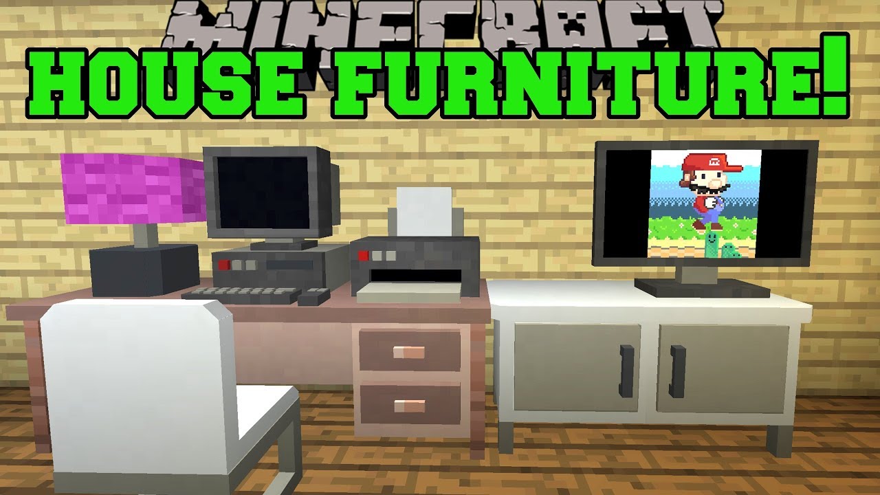 Minecraft: HOUSE FURNITURE!!! (WORKING TELEVISION, PC, CHAIRS, PRINTER, LAMPS, & MORE!) Mod Showcase