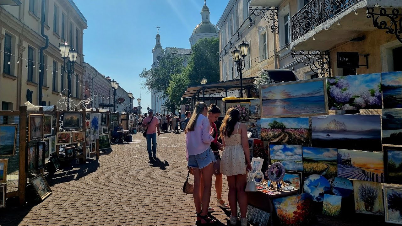 Summer walking tour in Vitebsk, Belarus. Marc Chagall, Slavic bazaar and clean streets. 