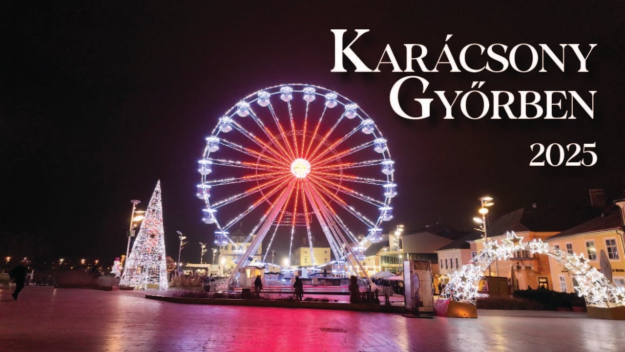 Christmas Evening Walk in Győr, Hungary 🎄✨ | Festive Lights, Market & Ferris Wheel | 4K